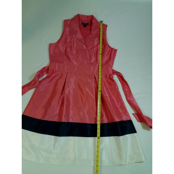 Jessica Howard Sleeveless Pink Satin Wrap Dress Belt Colorblock Hemline size 18 - Picture 16 of 16